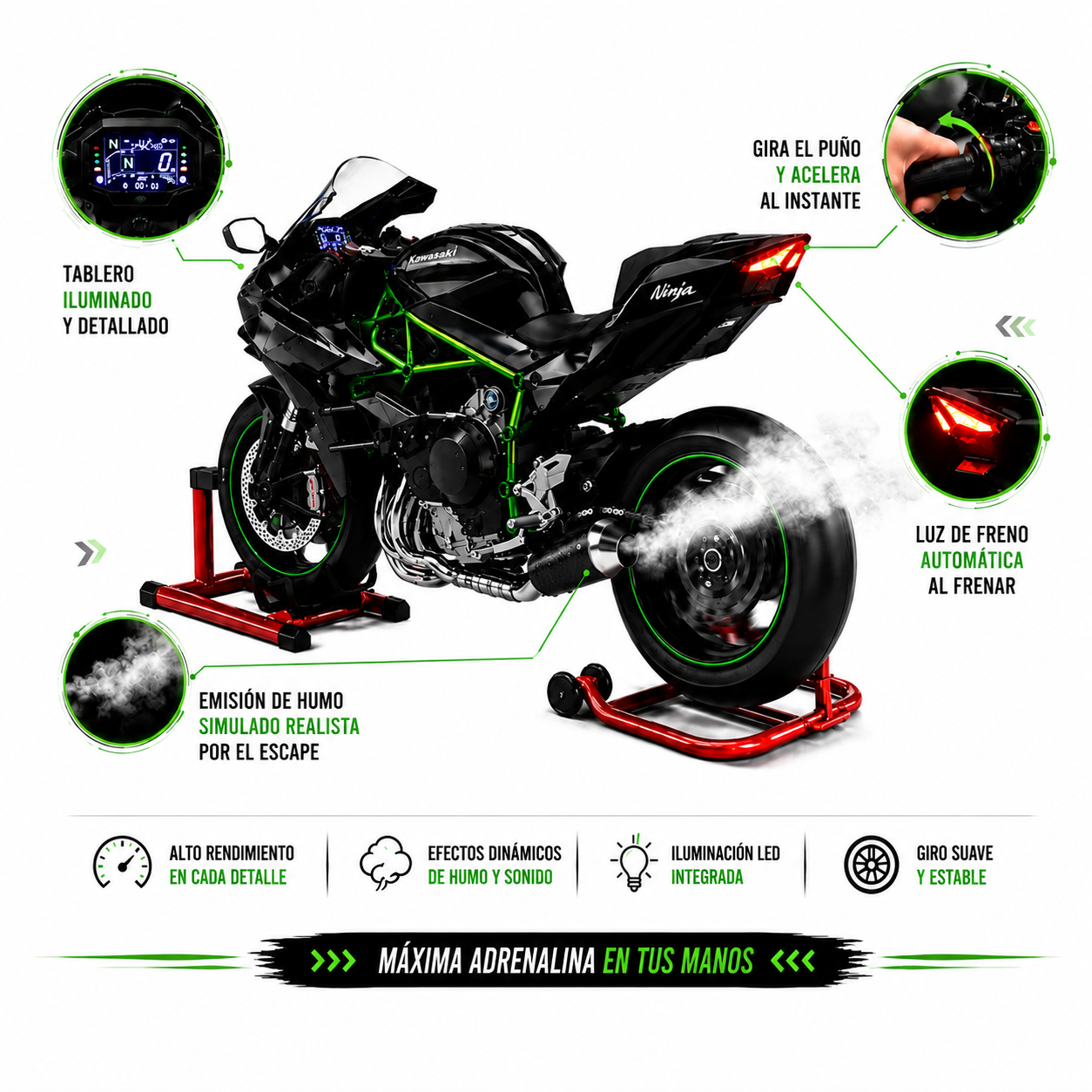 KAWASAKI NINJA HR2 WITH SMOKE, LIGHTS AND SOUND