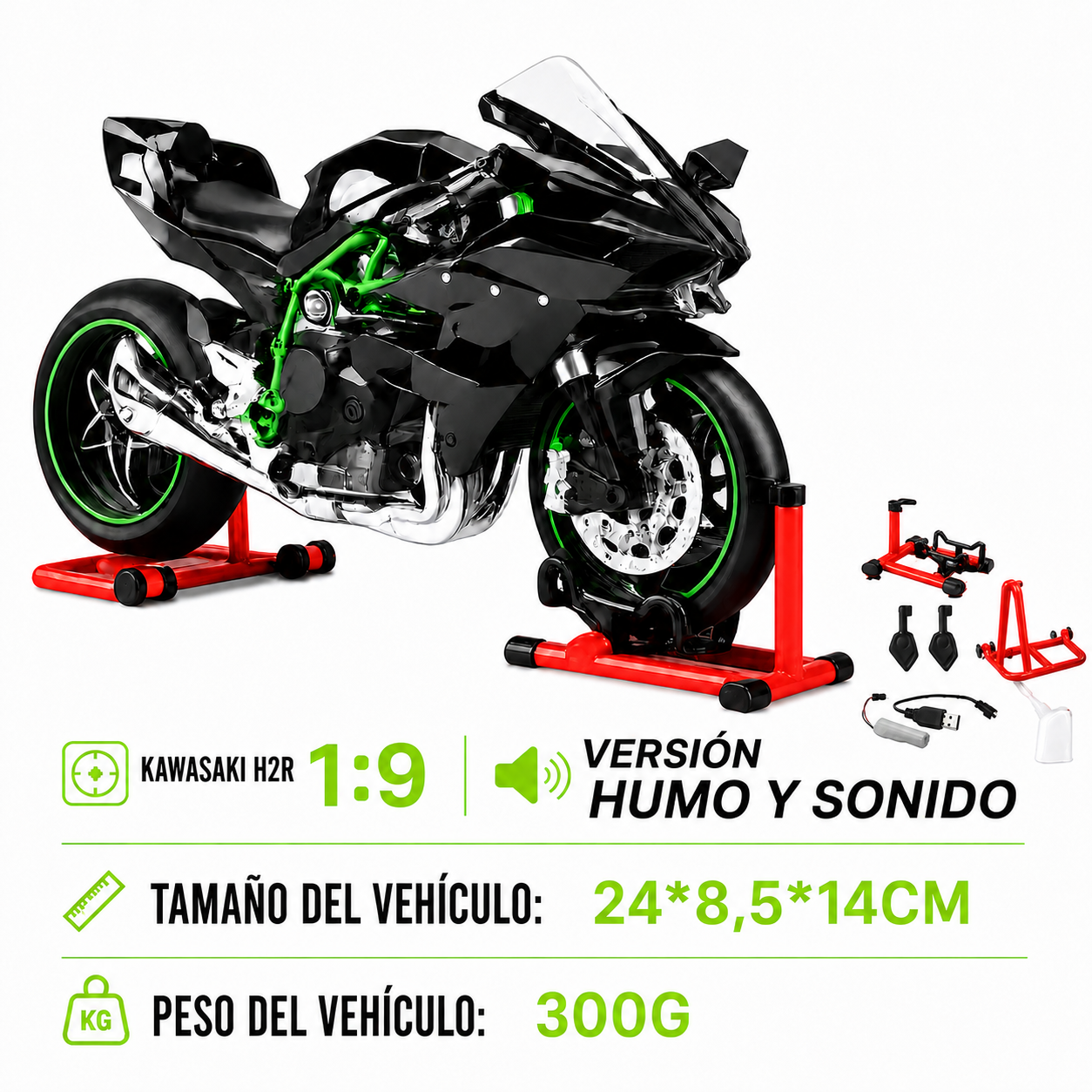 KAWASAKI NINJA HR2 CON HUMO,LUCES Y SONIDO