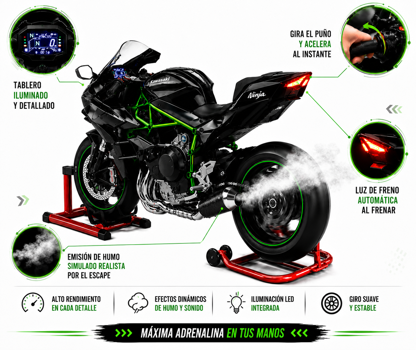 KAWASAKI NINJA HR2 CON HUMO,LUCES Y SONIDO